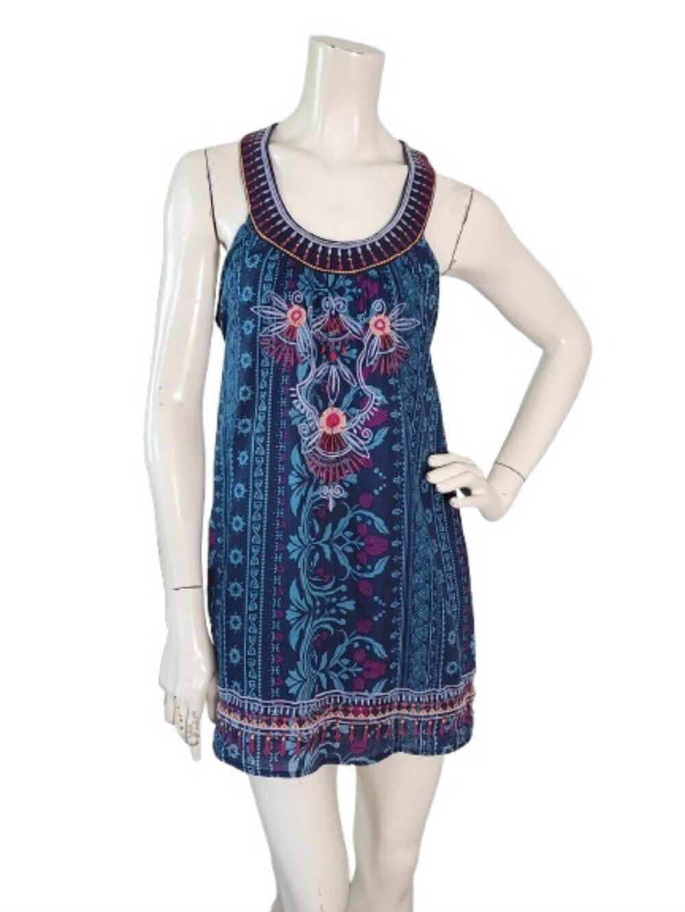Forever 21 Micro Mini Dress Women's M Navy Blue Boho Embroidered Sleevelesd